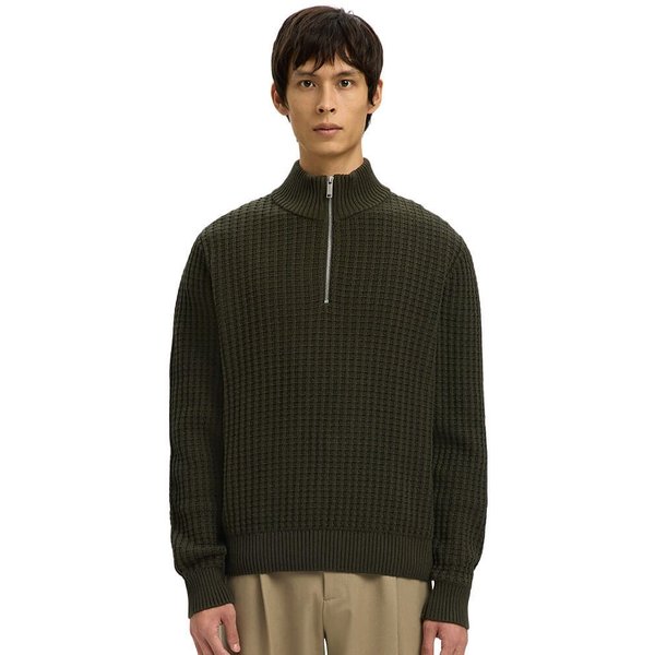 Selected Homme Mens Tom Knit Half-Zip Sweater - Forest Night - M