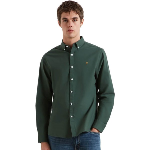Farah Mens Brewer Slim Fit Oxford Shirt - Poplar Green - 2XS