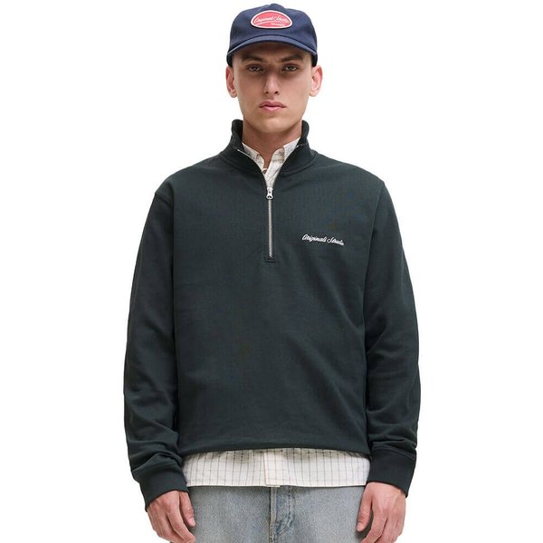 Jack And Jones Mens Norrebro EMB 1/4 Zip Sweatshirt - Forest River - L