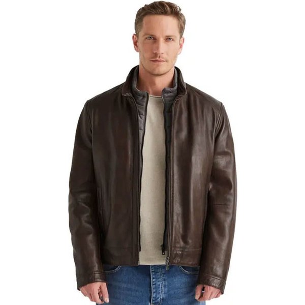 Milestone Mens Barney Leather Jacket - Brown - 42