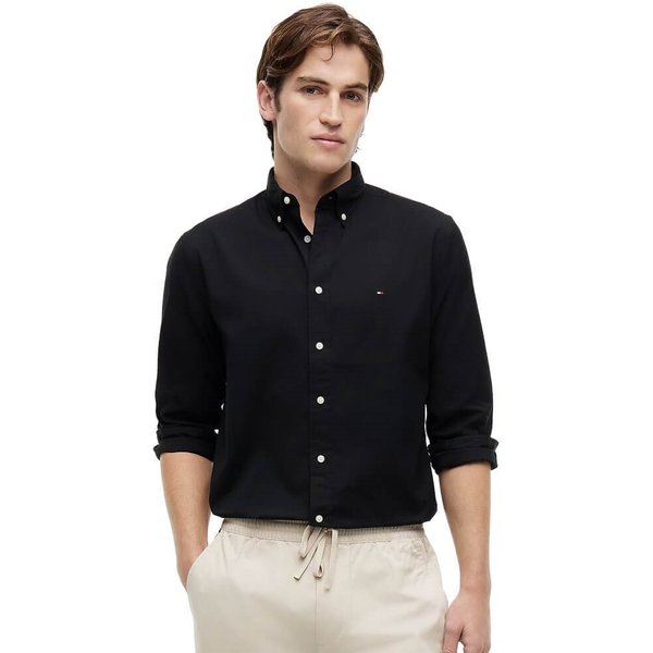 Tommy Hilfiger Mens TH Flex Regular Fit Poplin Shirt - Black - L