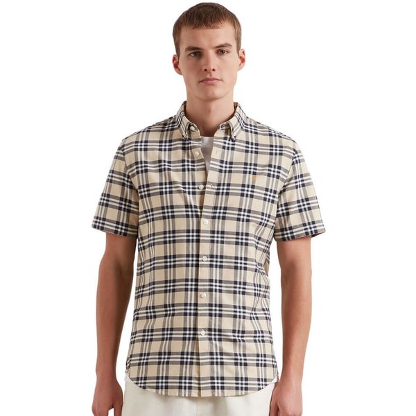 Farah Mens Brewer Check Short Sleeve Shirt - Birch Grey - S