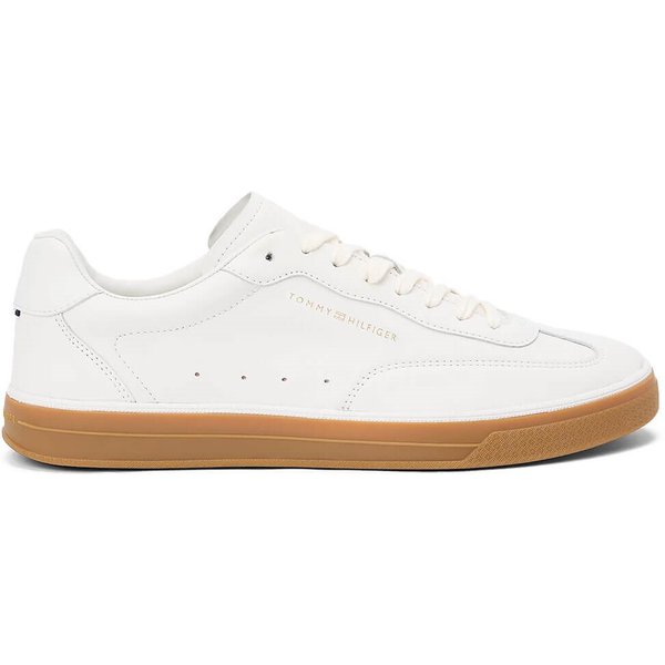 Tommy Hilfiger Mens Luxe Metallic Logo Leather Trainers - Ecru - 9