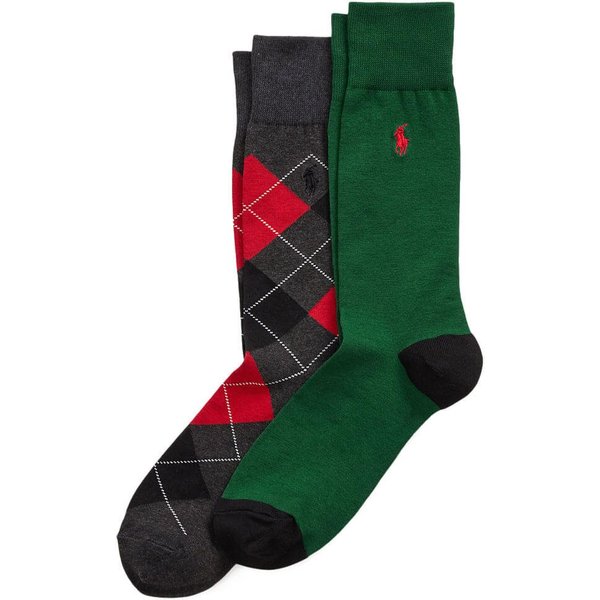 Polo Ralph Lauren Mens Argyle Cotton-Blend 2-Pack Socks - Anthracite/Green - One