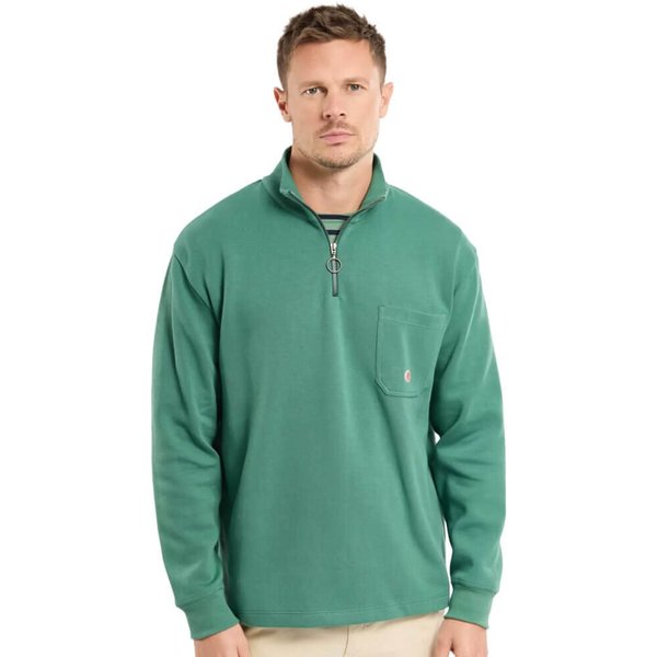 Armor Lux Mens Cotton Quarter-Zip Sweatshirt - Dark Ivy - XL