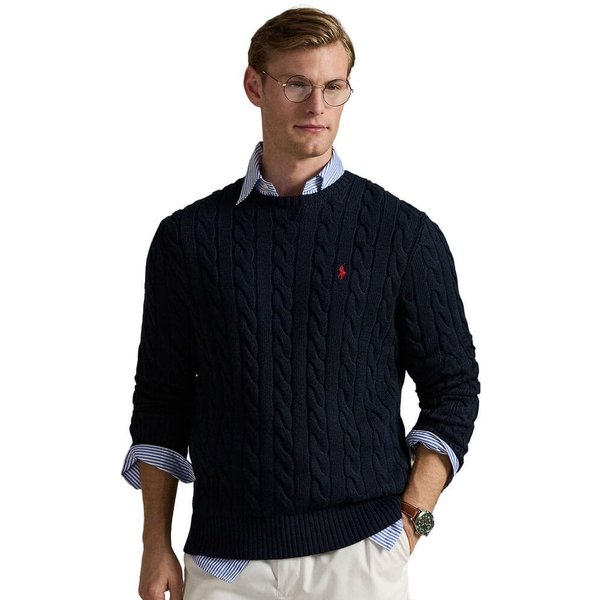 Polo Ralph Lauren Mens Cable-Knit Cotton Sweater - Hunter Navy - XL