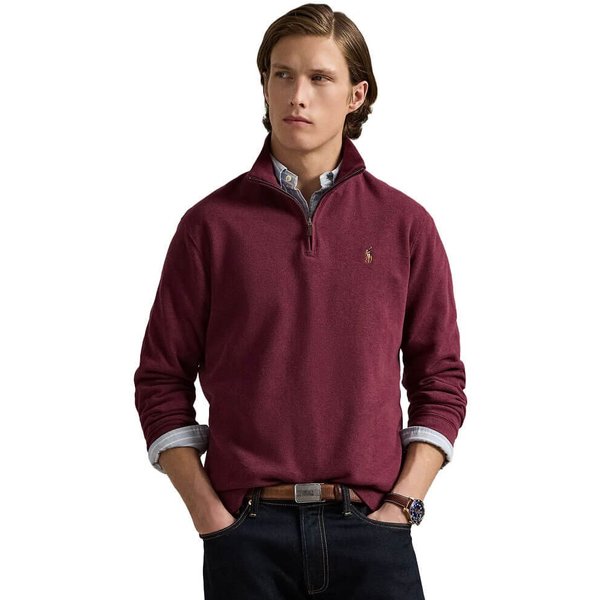 Polo Ralph Lauren Mens Estate-Rib Quarter-Zip Pullover - Spring Wine Heather - XL