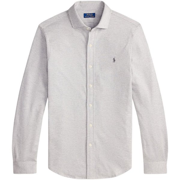 Polo Ralph Lauren Mens Houndstooth Jersey Spread-Collar Shirt - Antique Cream Puppytooth - L
