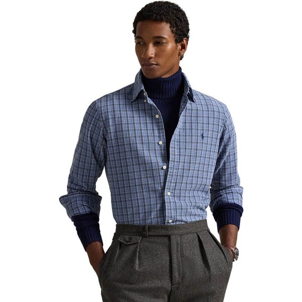 Polo Ralph Lauren Mens Custom Fit Brushed Oxford Shirt - Blue Heather - S
