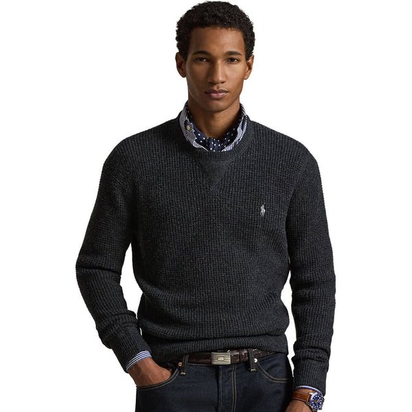 Polo Ralph Lauren Mens Waffle-Knit Wool-Cotton Sweater - Dark Granite - S