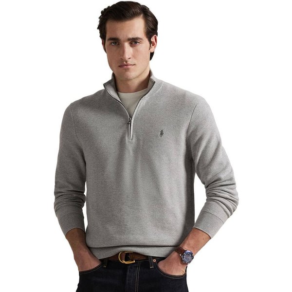 Polo Ralph Lauren Mens Mesh-Knit Cotton Quarter-Zip Sweater - Andover Heather - L