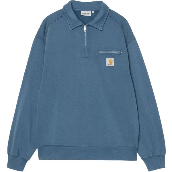 Carhartt WIP Mens Half Zip Detroit Sweatshirt - Blue River (Stone Washed) - M