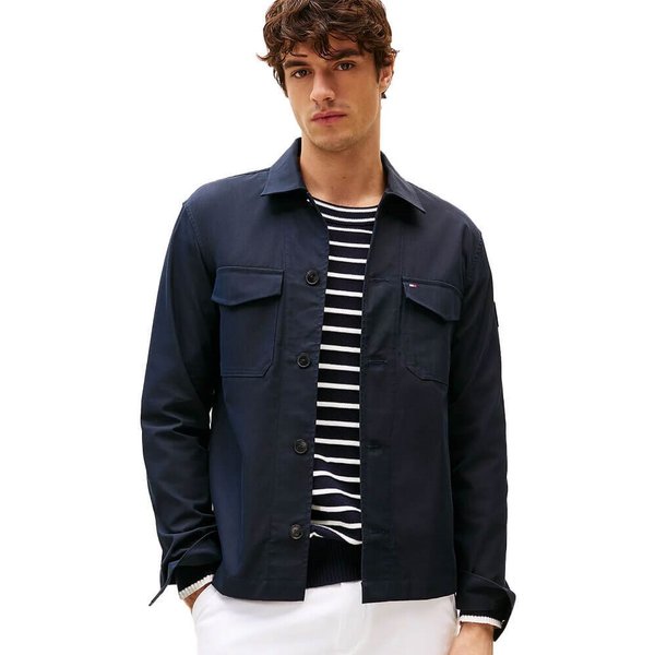 Tommy Hilfiger Mens Flag Embroidery Twill Shirt Jacket - Desert Sky - XL