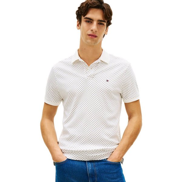 Tommy Hilfiger Mens Regular Fit Print Polo Shirt - Ivory Petal - L