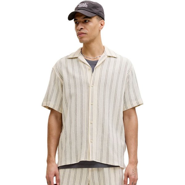 Jack And Jones Mens Coba Stripe Resort Shirt - Antique White - XL