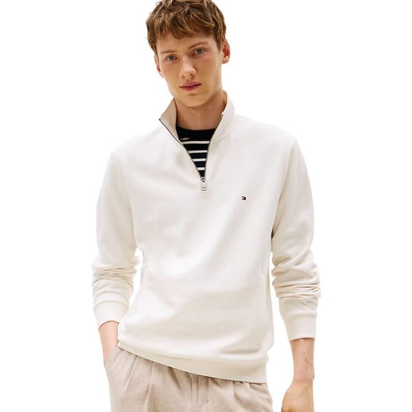 Tommy Hilfiger Mens Performance Quarter-Zip Intechno Knit Jumper - Ivory Petal - XL