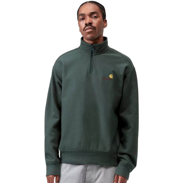 Carhartt WIP Mens Half Zip American Script Sweatshirt - Kale Green - S
