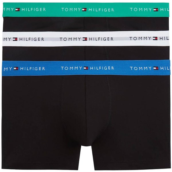 Tommy Hilfiger Mens Signature Repeat Logo Waistband 3-Pack Trunks - Jade/Blue/White - XL