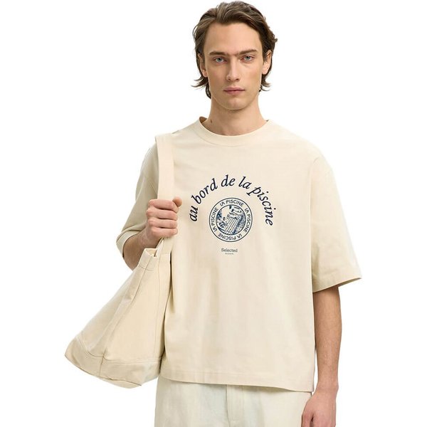 Selected Homme Mens Norman Graphic Boxy T-Shirt - Birch - M
