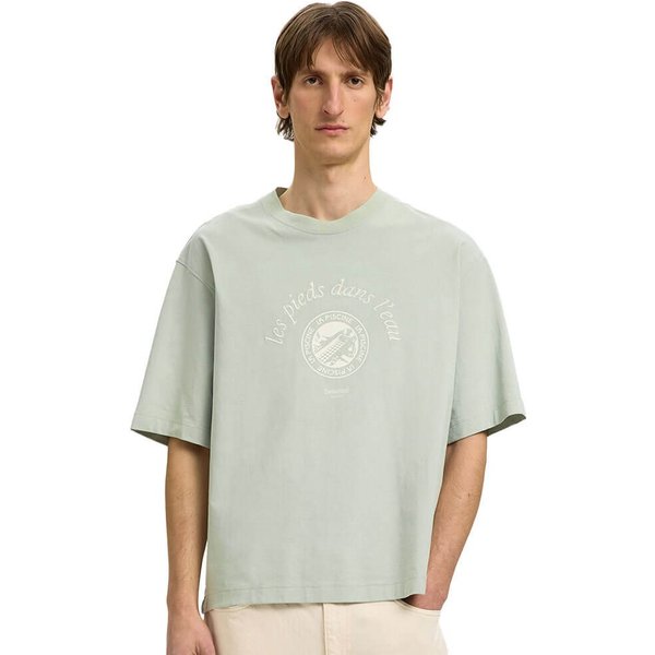 Selected Homme Mens Norman Graphic Boxy T-Shirt - Aqua Gray - L