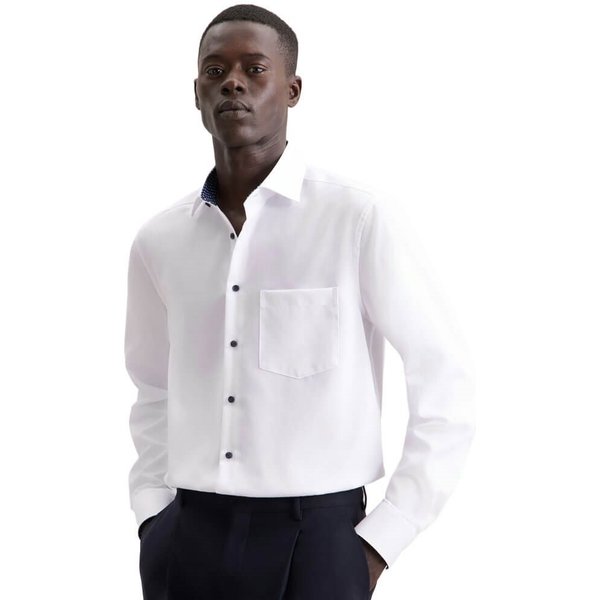 Seidensticker Mens Regular Business Shirt - White/Navy - 38