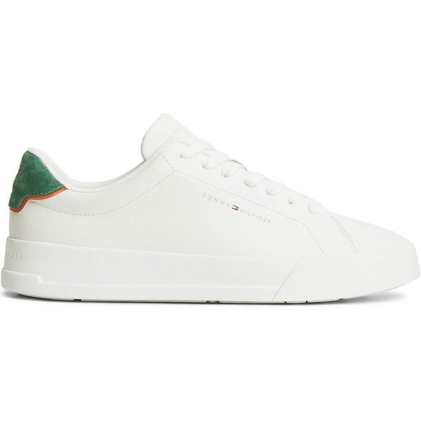 Tommy Hilfiger Mens Logo Court Leather Trainers - Ecru/Street Green - 11