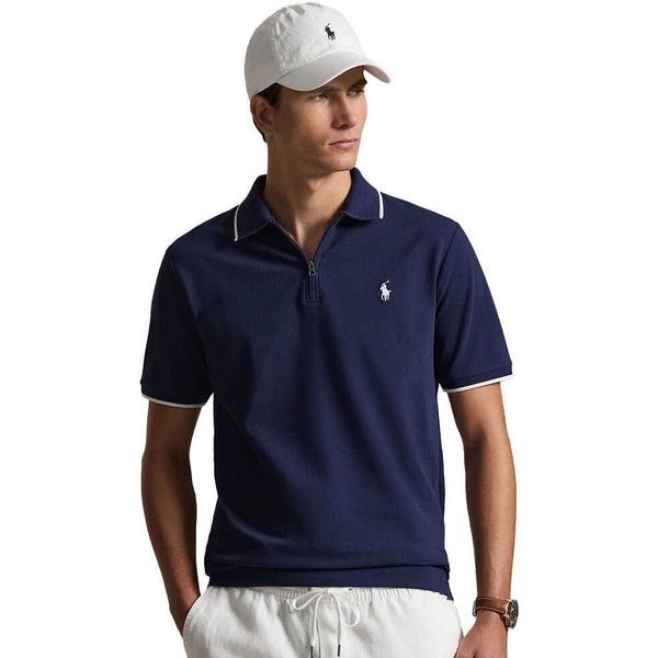 Polo Ralph Lauren Mens Classic Fit Stretch Mesh Zip Polo Shirt - Newport Navy - L
