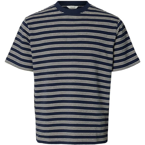 Selected Homme Mens Seersucker T-Shirt - Navy Blazer - XL