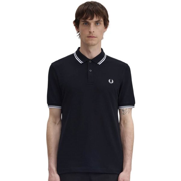 Fred Perry Mens M3600 Polo Shirt - Black/White/White - M