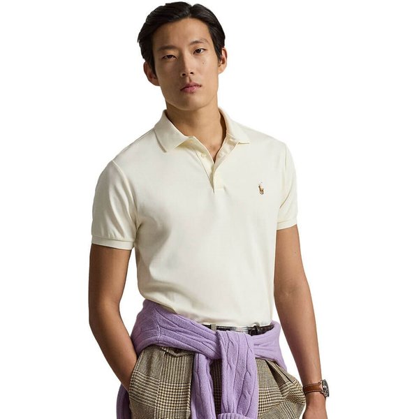 Polo Ralph Lauren Mens Custom Slim Fit Soft Cotton Polo Shirt - Pale Cream - S