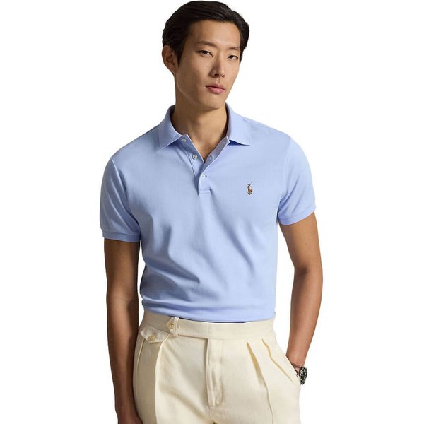 Polo Ralph Lauren Mens Custom Slim Fit Soft Cotton Polo Shirt - Pebble Blue - L