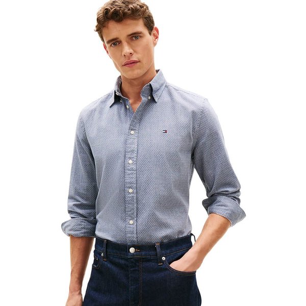 Tommy Hilfiger Mens TH Flex Regular Fit Dobby Shirt - Carbon Navy - M