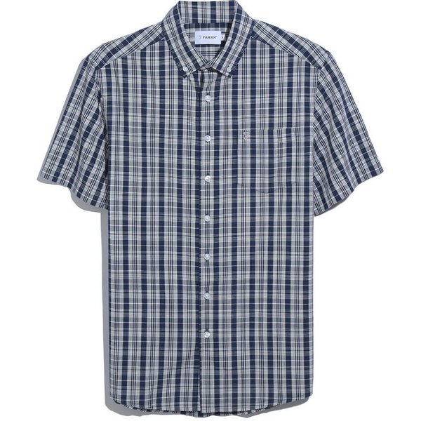 Farah Mens Leadon Short Sleeve Check Shirt - Midnight Blue - M