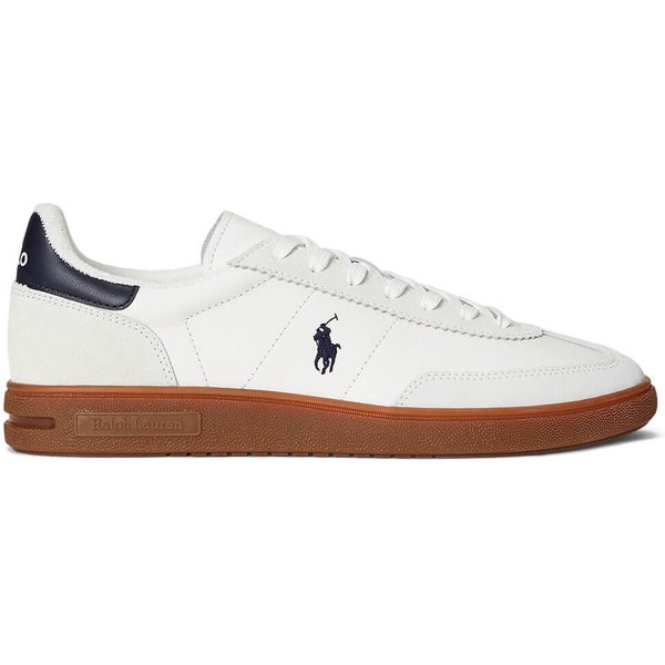 Polo Ralph Lauren Mens Bedford Leather-Suede Trainers - Off White/Navy - 12
