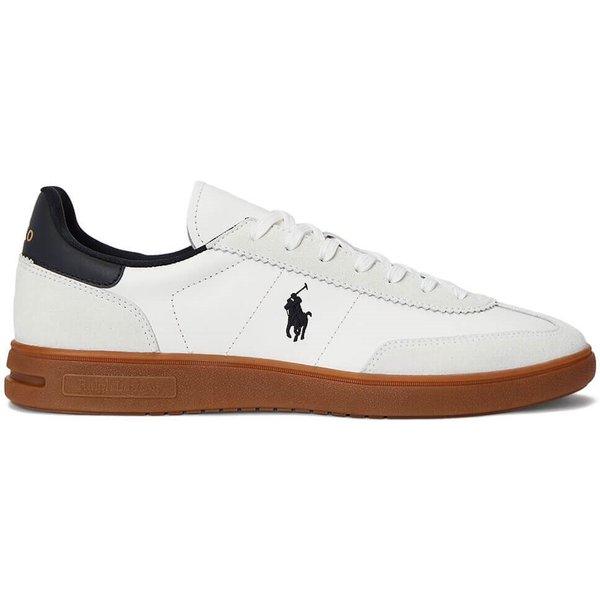 Polo Ralph Lauren Mens Bedford Leather-Suede Trainers - White/Black - 12