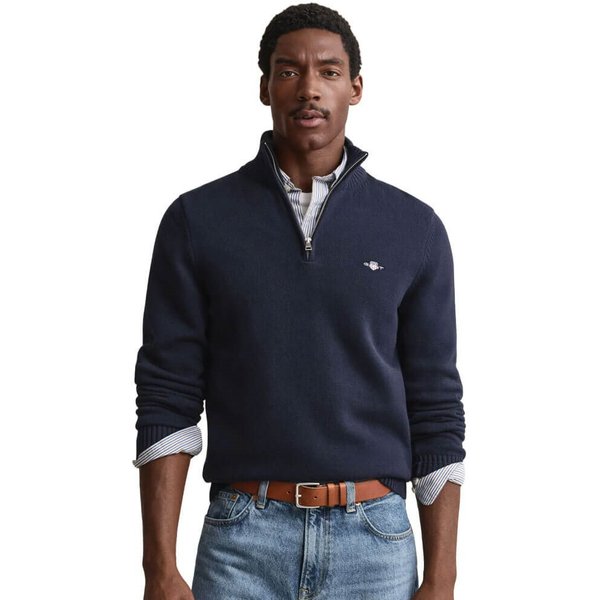 GANT Mens Casual Cotton Half-Zip Sweater - Evening Blue - 3XL