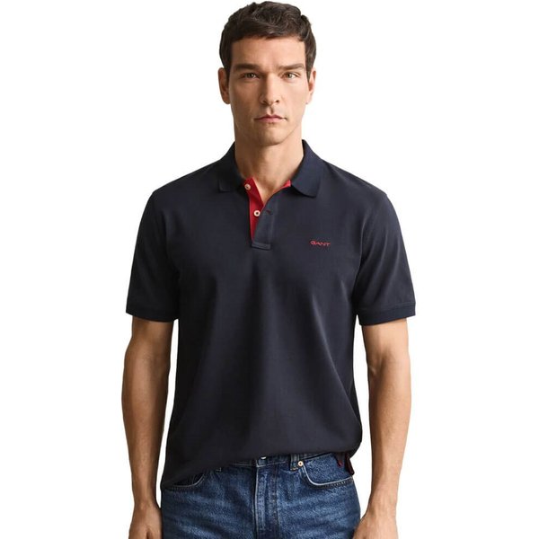 GANT Mens Contrast Pique Polo Shirt - Evening Blue - 3XL