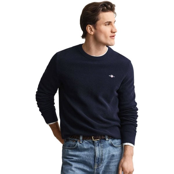 GANT Mens Textured Cotton Sweater - Evening Blue - 3XL