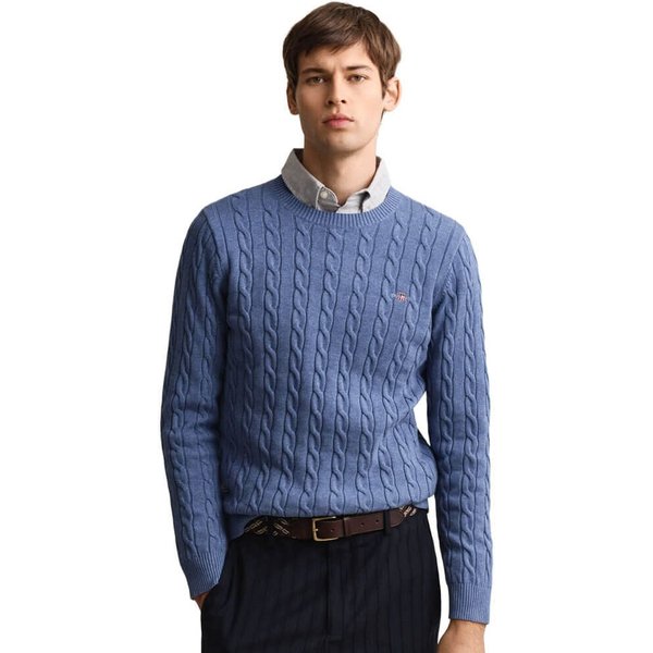 GANT Mens Cotton Cable Knit Sweater - Denim Blue Melange - 4XL