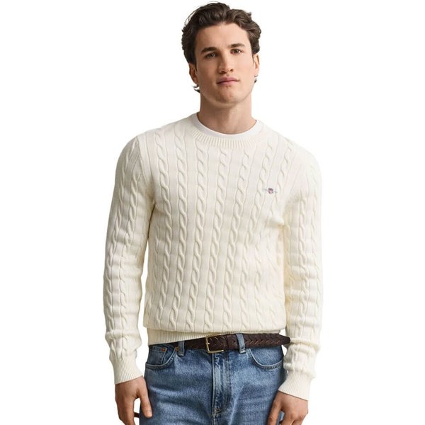 GANT Mens Cotton Cable Knit Sweater - Cream - 4XL