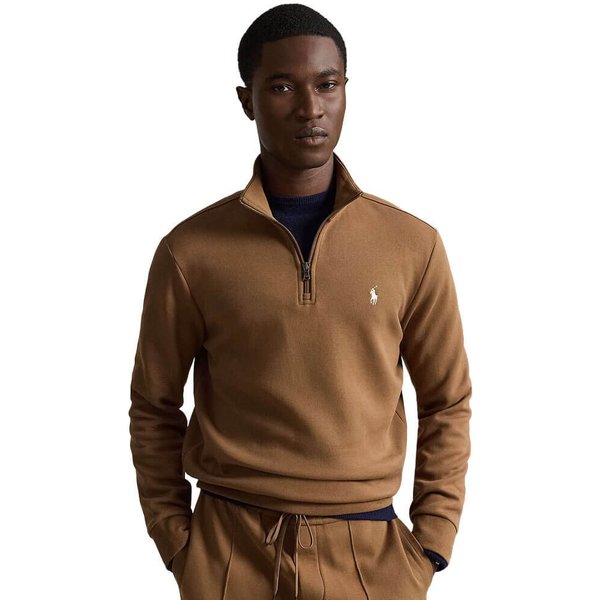 Polo Ralph Lauren Mens Double-Knit Quarter-Zip Pullover Sweater - Brown - XL