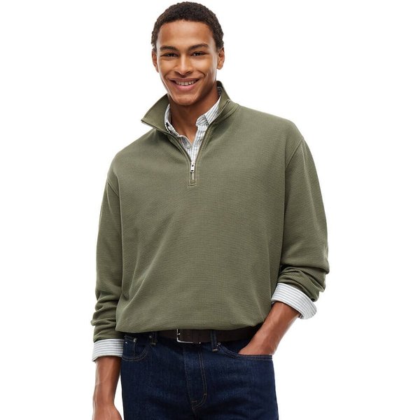 Tommy Jeans Mens Relaxed Fit Washed Waffle Quarter-Zip Sweater - Rocky Mountain - S
