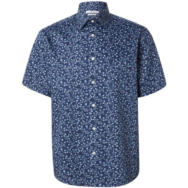 Selected Homme Mens Regular Fit Performance Short Sleeve Shirt - Sky Captain - XL