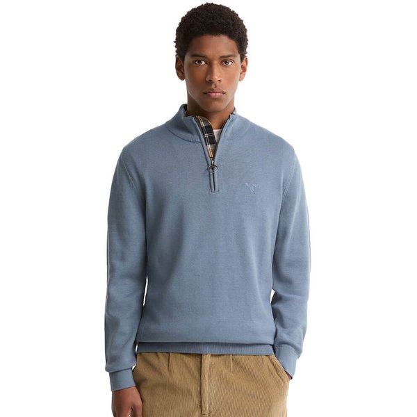 Barbour Mens Cotton Quarter-Zip Jumper - Tarn Blue - M