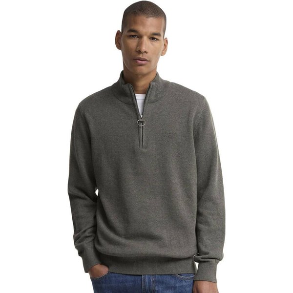 Barbour Mens Cotton Quarter-Zip Jumper - Olive Marl - S