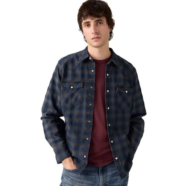 Levi's Mens Barstow Standard Fit Western Shirt - Plaid Indigo/Black Western - S