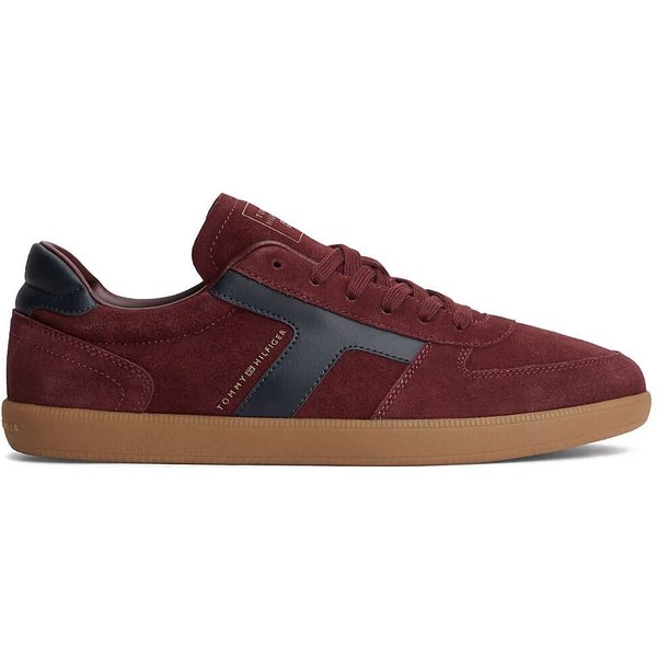 Tommy Hilfiger Mens TH Tribeca Suede Mixed Texture Trainers - Oxblood - 8