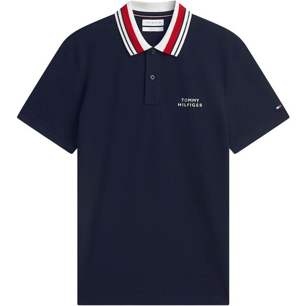 Tommy Hilfiger Mens Regular Fit Tipped Collar Polo Shirt - Navy Blue - M
