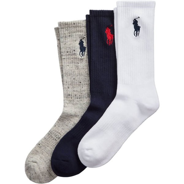 Polo Ralph Lauren Mens Big Pony Crew 3-Pack Socks - Navy Assorted - 6-12