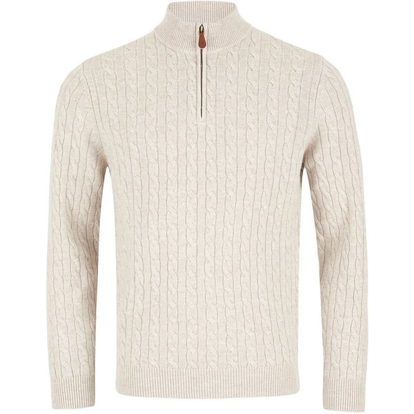 Benetti Mens Grant 1/4 Zip Cable Knit Sweater - Stone - M